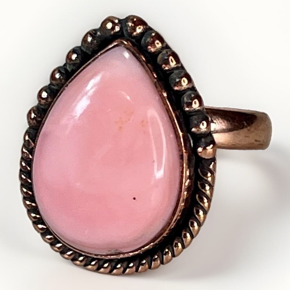 Southwestern Pink Opal and Copper Adjustable Statement Ring Handmade 7.7g